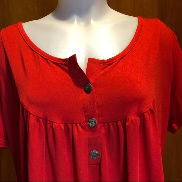 Red Mid Button Blouse Short Sleeve XXXL PF - Picture 5 of 5